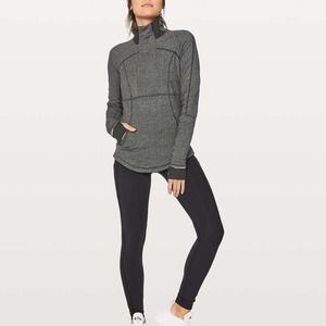 Lululemon Base Runner 1/2 Zip Pullover Heathered Herringbone Black